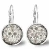 Boucles D'oreilles Cabochon -crâne Noir Et Blanc-, Cadeau De Noël Femme - Anniversaire Femme - Saint Valentin - Argent Antique (ref.62a)