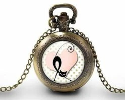 Montre à Gousset, Sautoir Illustré -le Chat-, Femme Cadeau De Noël - Anniversaire Femme - Saint Valentin - Bronze (ref.65)