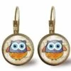 Boucles D'oreilles Cabochon -le Hibou Estampé-, Cadeau De Noël Femme - Anniversaire Femme - Saint Valentin - Bronze (ref.87)