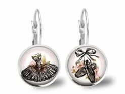 Boucles D'oreilles Cabochon -chaussures De Danse-, Cadeau De Noël Femme - Anniversaire Femme - Saint Valentin - Argent Antique (ref.58a)