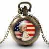 Montre à Gousset, Sautoir Illustré -usa-, Cadeau De Noël Femme - Anniversaire De Femme - Saint Valentin - Bronze (ref.97)