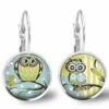Boucles D'oreilles Cabochon, Hibou -chouette-, Cadeau De Noël Femme - Anniversaire Femme - Saint Valentin - Argent Antique (ref.79a)
