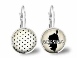 Boucles D'oreilles Cabochon -corse-, Cadeau De Noël Femme - Anniversaire Femme - Saint Valentin - Argent Antique (ref.74a)