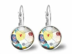 Boucles D'oreilles Fleur Cabochon -fleurs Douces- Cadeau De Noël Femme - Anniversaire Femme - Saint Valentin - Argent Antique (ref.21a)