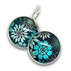 Boucles D'oreilles Fleur Cabochon -les Fleurs Vertes- Cadeau De Noël Femme - Anniversaire Femme - Saint Valentin - Argent Antique (ref.7a)