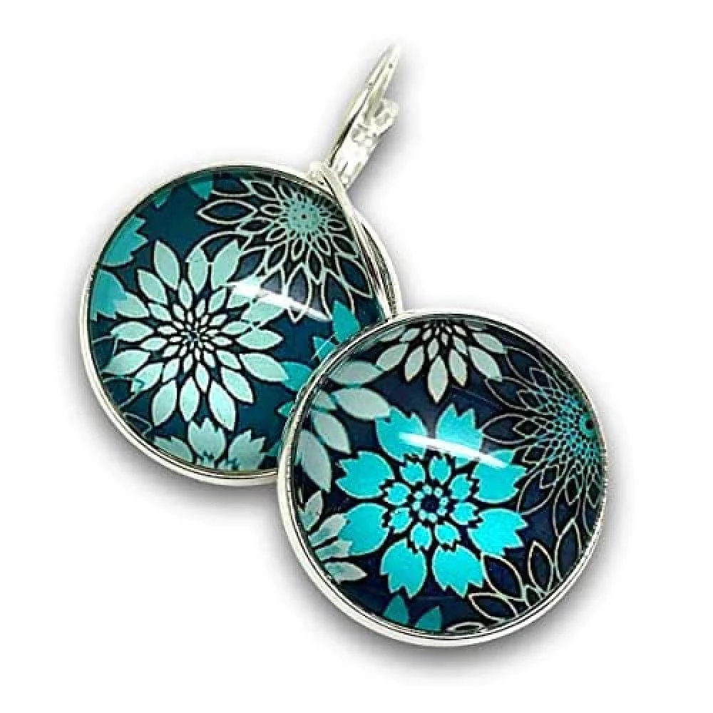 Boucles D'oreilles Fleur Cabochon -les Fleurs Vertes- Cadeau De Noël Femme - Anniversaire Femme - Saint Valentin - Argent Antique (ref.7a) 1 Boucles D'oreilles Fleur Cabochon -les Fleurs Vertes- Cadeau De Noël Femme - Anniversaire Femme - Saint Valentin - Argent Antique (ref.7a)