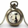Montre à Gousset, Sautoir Illustré-chat -le Chat Parmi Les Fleurs-cadeau De Noël Femme-anniversaire Femme-saint Valentin-bronze(ref.33) Fbm