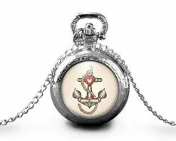 Montre à Gousset, Sautoir Illustré -cupcakes Tatoués-, Cadeau De Noël Femme - Anniversaire Femme - Saint Valentin - Argent (ref.93a)