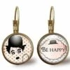 Boucles D'oreilles Cabochon -charlie Chaplin-, Cadeau De Noël Femme - Anniversaire Femme - Saint Valentin - Bronze (ref.78)