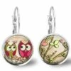 Boucles D'oreilles Cabochon Hibou -le Hibou Rose-, Cadeau De Noël Femme - Anniversaire Femme - Saint Valentin - Argent Antique (ref.80a)