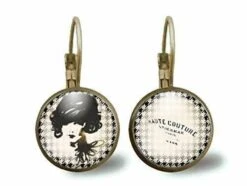 Boucles D'oreilles Cabochon -haute Couture- Cadeau De Noël Femme - Saint Valentin - Cadeau D'anniversaire (ref.10) Fba