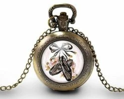 Montre à Gousset, Sautoir Illustré -chaussures De Danse-, Femme, Cadeau De Noël - Anniversaire Femme - Saint Valentin - Bronze (ref.58) Fbm