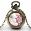 Montre à Gousset, Sautoir Illustré - Fleur -fleurs Roses- Cadeau De Noël Femme - Anniversaire De Femme - Saint Valentin - Bronze (ref.9)