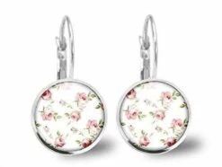 Boucles D'oreilles Fleurs Cabochon -shabby Chic- Cadeau De Noël Femme - Anniversaire Femme - Saint Valentin - Argent Antique (ref.14a)