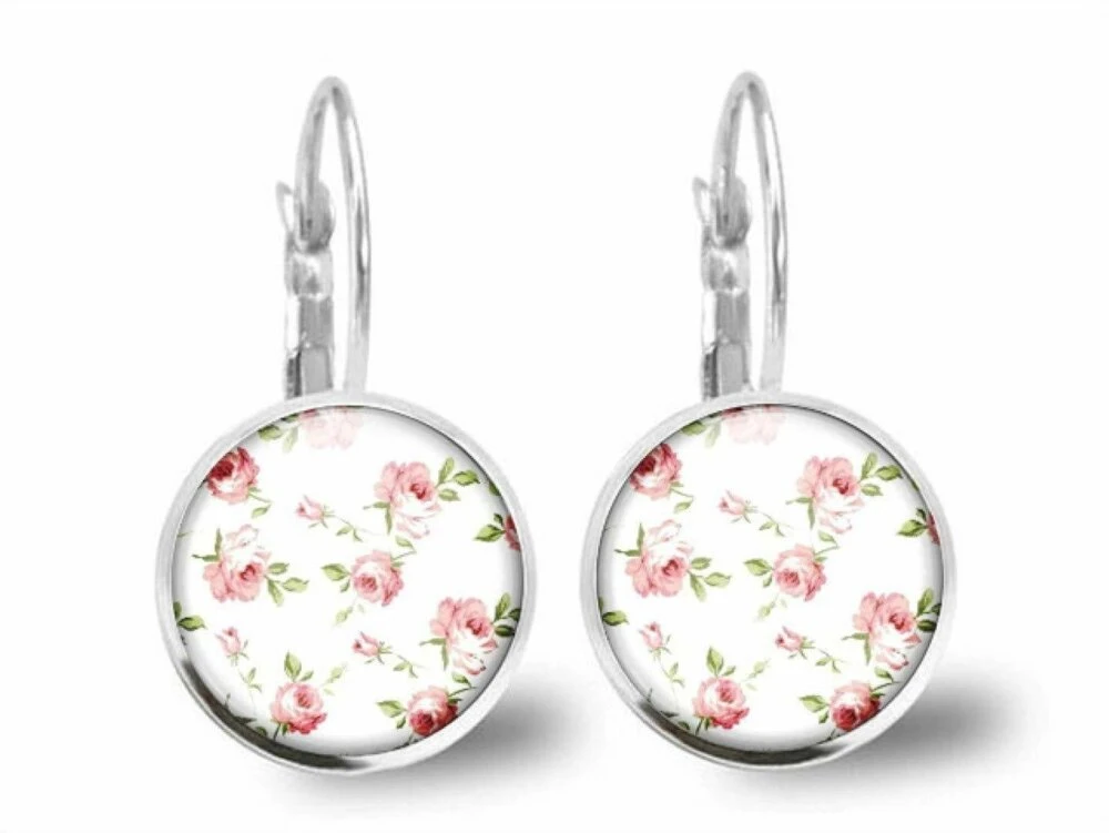 Boucles D'oreilles Fleurs Cabochon -shabby Chic- Cadeau De Noël Femme - Anniversaire Femme - Saint Valentin - Argent Antique (ref.14a) 2 Boucles D'oreilles Fleurs Cabochon -shabby Chic- Cadeau De Noël Femme - Anniversaire Femme - Saint Valentin - Argent Antique (ref.14a) – Image 2