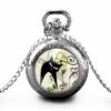Montre à Gousset, Sautoir Illustré -le Chat Du Printemps-, Femme, Cadeau De Noël - Anniversaire Femme - Saint Valentin - Argent (ref.71-2a)