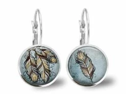 Boucles D'oreilles Cabochon -l'attrape-rêves-, Cadeau De Noël Femme - Anniversaire Femme - Saint Valentin - Argent Antique (ref.69a)