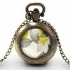 Montre à Gousset, Sautoir Illustré-feuille-fleurs Jaunes Et Grises-cadeau De Noël Femme-anniversaire De Femme-saint Valentin-bronze(ref.23)