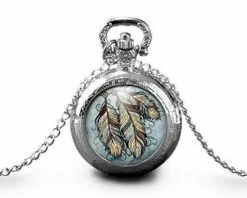 Montre Ă Gousset, Sautoir IllustrĂ© -l'attrape-rĂȘves-, Femme Cadeau De NoĂ«l - Anniversaire Femme - Saint Valentin - Argent (ref.69a)
