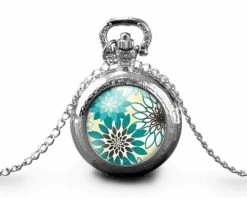 Montre à Gousset, Sautoir Illustré - Fleur -fleurs D'été- Cadeau De Noël Femme - Anniversaire De Femme - Saint Valentin - Argent (ref.8a)