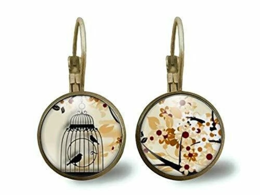 Boucles D'oreilles Cabochon -la Cage à Oiseaux- Cadeau De Noël Femme - Saint Valentin - Cadeau D'anniversaire (ref.39) 1 Boucles D'oreilles Cabochon -la Cage à Oiseaux- Cadeau De Noël Femme - Saint Valentin - Cadeau D'anniversaire (ref.39)
