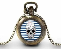 Montre à Gousset, Sautoir Illustré -le Pirate-, Femme Cadeau De Noël - Anniversaire Femme - Saint Valentin - Bronze (ref.94)