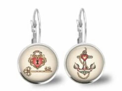 Boucles D'oreilles Cabochon -cupcakes Tatoués-, Cadeau De Noël Femme - Anniversaire Femme - Saint Valentin - Argent Antique (ref.93a)