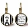 Boucles D'oreilles Cabochon -paris-, Femme, Cadeau De Noël - Anniversaire Femme - Saint Valentin - Bronze (ref.90)