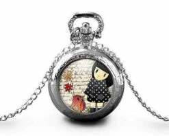 Montre à Gousset, Sautoir Illustré,fille,oiseau-la Petite Fille Et L'oiseau-cadeau De Noël Femme-anniversaire De Femme-saint Valentin-argent