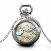 Montre à Gousset,sautoir Illustré Collier Petite Fille,-fleurs Pastel-,cadeau De Noël Femme-anniversaire Femme-saint Valentin-argent(ref.85a