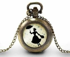 Montre à Gousset, Sautoir Illustré -mary Poppins-, Cadeau De Noël Femme - Anniversaire Femme - Saint Valentin - Bronze (ref.95) Fbm