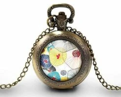 Montre à Gousset, Sautoir Illustré -fleurs -fleurs Douces- Cadeau De Noël Femme - Anniversaire De Femme - Saint Valentin - Bronze (ref.21)