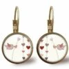 Boucles D'oreilles Cabochon, Boucles D'oreilles Oiseaux Illustrés, -l'oiseau-, Cadeau De Noël Femme - Saint Valentin - Bronze (ref.84) Fba