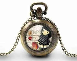 Montre à Gousset, Sautoir Illustré,fille,oiseau-la Petite Fille Et L'oiseau-cadeau De Noël Femme-anniversaire De Femme-saint Valentin-bronze