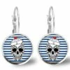 Boucles D'oreilles Cabochon -le Pirate-, Cadeau De Noël Femme - Anniversaire Femme - Saint Valentin - Argent Antique (ref.94a)