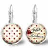 Boucles D'oreilles Cabochon, Boucles D'oreilles Illustrées Flamandes -le Porte-bonheur-, Cadeau De Noël Femme - Saint Valentin - Antiquité