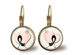 Boucles D'oreilles Cabochon -le Chat-, Cadeau De Noël Femme - Anniversaire Femme - Saint Valentin - Bronze (ref.65)