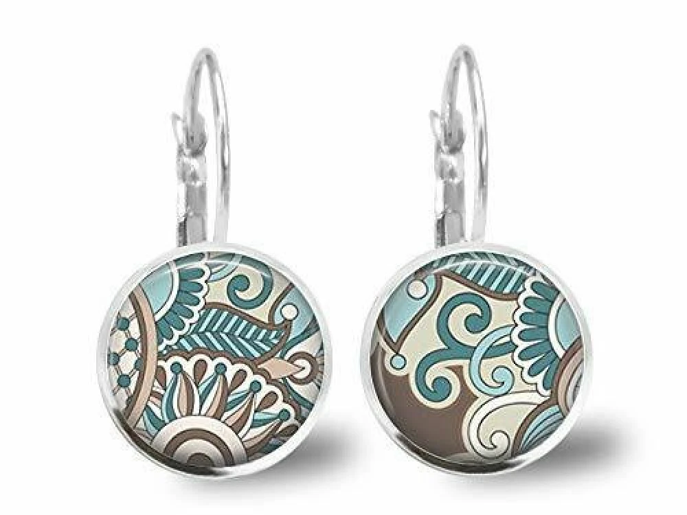 Boucles D'oreilles -cabochon-, Cadeau De Noël Femme - Anniversaire Femme - Saint Valentin - Argent Antique (ref.60a) 1 Boucles D'oreilles -cabochon-, Cadeau De Noël Femme - Anniversaire Femme - Saint Valentin - Argent Antique (ref.60a)