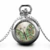 Montre à Gousset, Sautoir Illustré Papillons-la Carte Postale-parure,cadeau De Noël,cadeau Femme,cadeau De La Saint-valentin,argent