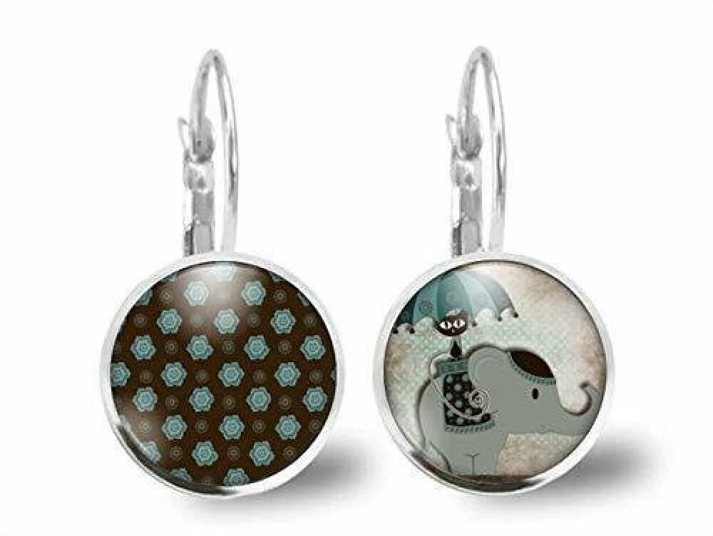 Boucles D'oreilles éléphant Cabochon -le Chat Et L'éléphant-cadeau De Noël Femme-anniversaire Femme-saint Valentin-argent Antique(ref.25a) 1 Boucles D'oreilles éléphant Cabochon -le Chat Et L'éléphant-cadeau De Noël Femme-anniversaire Femme-saint Valentin-argent Antique(ref.25a)