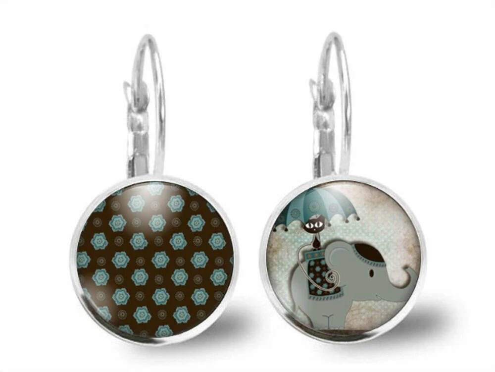 Boucles D'oreilles éléphant Cabochon -le Chat Et L'éléphant-cadeau De Noël Femme-anniversaire Femme-saint Valentin-argent Antique(ref.25a) 2 Boucles D'oreilles éléphant Cabochon -le Chat Et L'éléphant-cadeau De Noël Femme-anniversaire Femme-saint Valentin-argent Antique(ref.25a) – Image 2