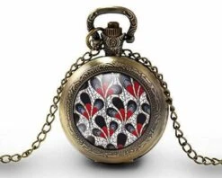 Montre à Gousset, Sautoir Illustré - Fleur -fleurs Modernes- Femme, Cadeau De Noël - Anniversaire Femme - Saint Valentin - Bronze (ref.52)