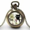 Montre à Gousset, Sautoir Illustré -le Chat Du Printemps-, Femme, Cadeau De Noël - Anniversaire Femme - Saint Valentin - Bronze (ref.71-1)