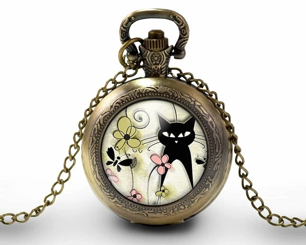 Montre à Gousset, Sautoir Illustré -le Chat Du Printemps-, Femme, Cadeau De Noël - Anniversaire Femme - Saint Valentin - Bronze (ref.71-1) 2 Montre à Gousset, Sautoir Illustré -le Chat Du Printemps-, Femme, Cadeau De Noël - Anniversaire Femme - Saint Valentin - Bronze (ref.71-1) – Image 2