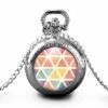 Montre à Gousset, Sautoir Illustré,triangles -couleurs Joyeuses-cadeau De Noël Femme-anniversaire De Femme-saint Valentin - Argent (ref.4a)