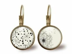 Boucles D'oreilles Cabochon Ciseaux, -pissenlits-, Cadeau De Noël Femme - Anniversaire Femme - Saint Valentin - Bronze (ref.91)