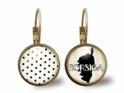 Boucles D'oreilles Cabochon -corse-, Cadeau De Noël Femme - Anniversaire Femme - Saint Valentin - Bronze (ref.74)