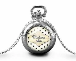 Montre à Gousset, Sautoir Illustré - Nuage -madame Rêve- Femme, Cadeau De Noël - Anniversaire Femme - Saint Valentin - Argent (ref.1a) Fbm