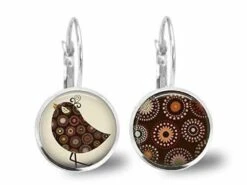 Boucles D'oreilles Cabochon -l'oiseau Chic-, Parure, Cadeau De Noël, Cadeau Femme, Cadeau Saint Valentin,idée Cadeau,argent Antique(ref.86a)