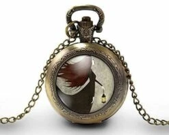 Montre à Gousset, Sautoir Illustré -nuit Noire- Collier, Femme, Cadeau De Noël - Anniversaire Femme - Saint Valentin - Bronze (ref.55) Fba